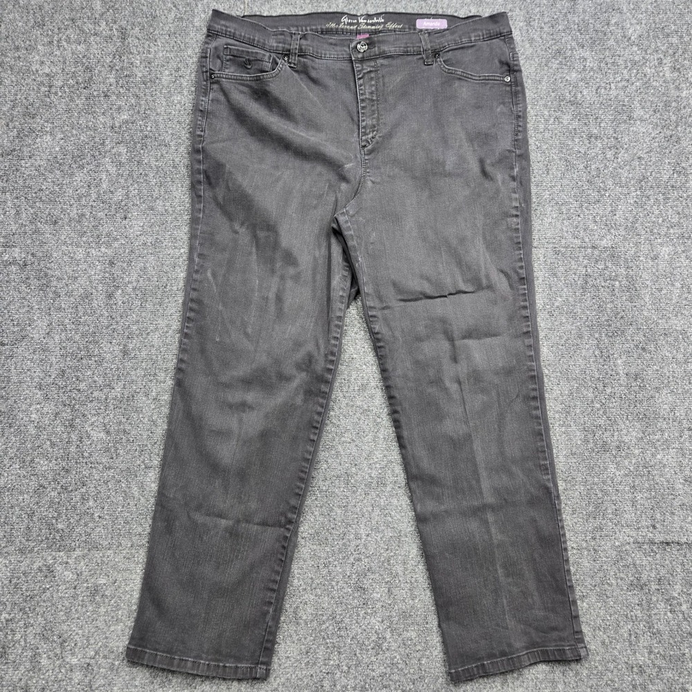 Gloria Vanderbilt Amanda Gray Straight Leg Jeans Womens 18W Slimming Effect Lace